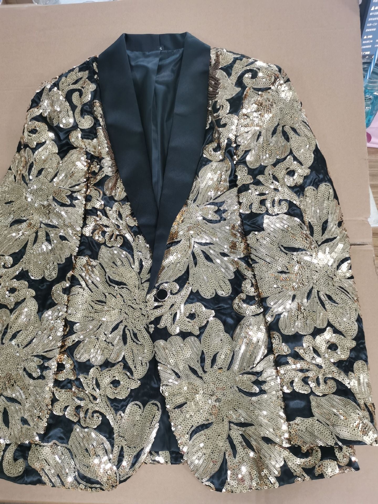 British Style Gold Squins Jazz Dance Coats for Men Youth Host Singer Music Production Band Performance Jacket Wedding Party Grooms Suit Coats - Moderndancedress.com