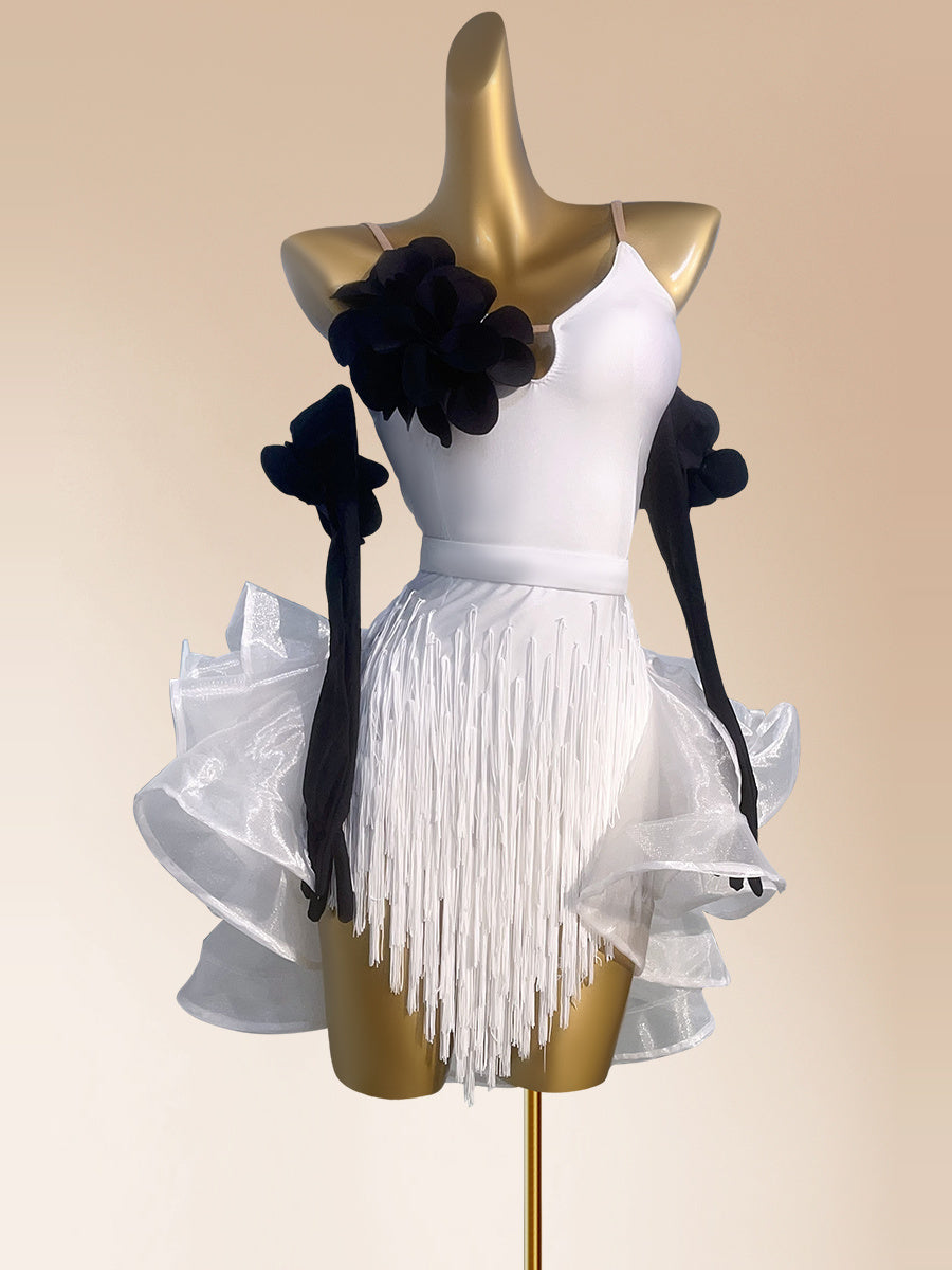 Custom Size Back White Fringe Latin Dance Dresses for Women Girls Salsa Rumba Chacha Ballroom Competition Dancing Wear - Moderndancedress.com