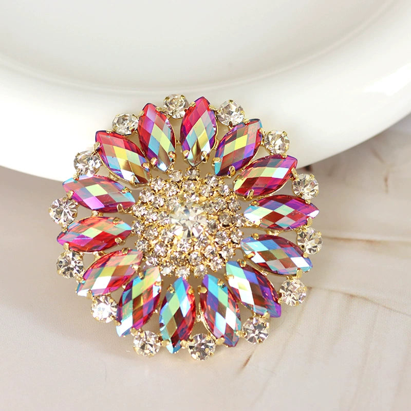 silver hand sew rhinestones DIY headdress dance clothes evening dress bag round sunflower bling decorative corsage belly dance wear 5.5cm - Moderndancedress.com