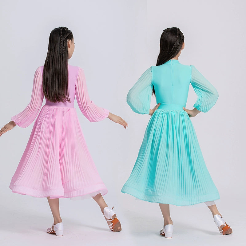 Turquoise Pink Ballroom Dance Dresses for Girls Kids Art Test National  Balloom Waltz Tango Standard Performance Costumes for Children - Moderndancedress.com