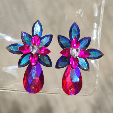 Competition Rhinestones Latin Ballroom Dance Earrings for Women Girls Hot Pink Blue Color