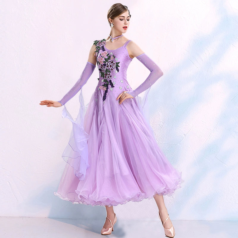 Women ballroom dance competition dresses national red blue purple tango foxtrot smooth waltz dance skirts stage performance gown - Moderndancedress.com