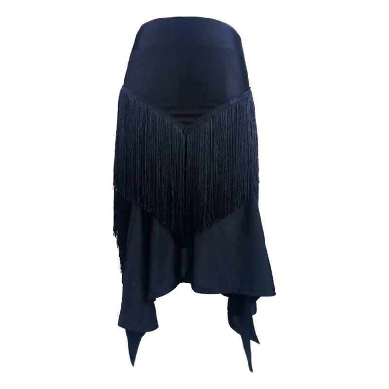 Latin Skirt Side High Open Fork Female Adult Dance Practice Clothing Dance Art Examination fringed Half-length Skirt - Moderndancedress.com