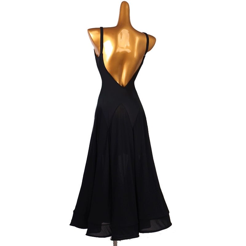 Dark Green Wine Black V-neck Modern Ballroom Dance Dress for Women Girls Waltz Tango Foxtrot Performance Clothes Art Test Competition Gown for Female - Moderndancedress.com