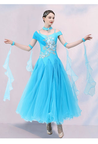 Purple Blue Modern ballroom dance dress for women girls waltz ballroom tango foxtrot dance competition performance gown - Moderndancedress.com