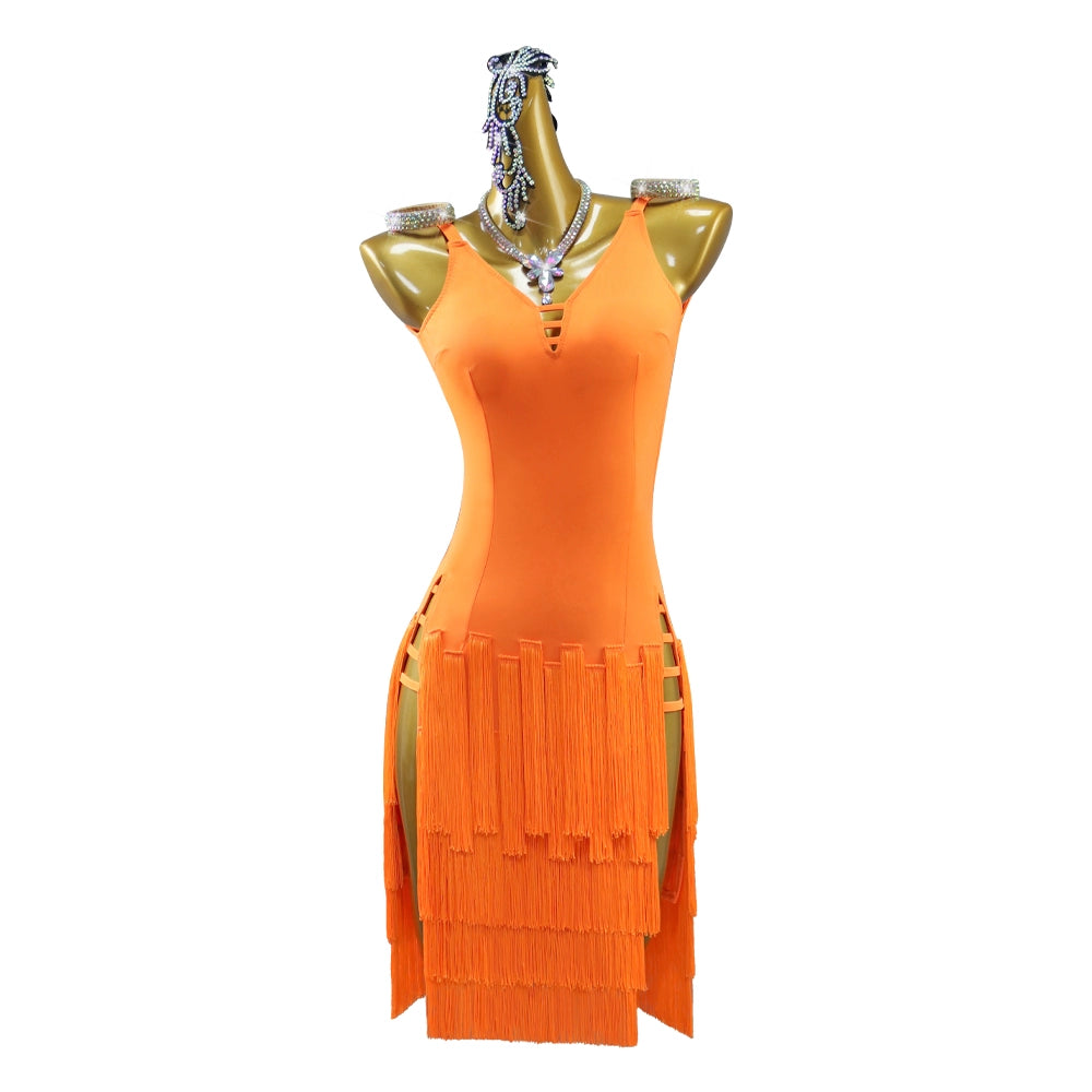 Professional Orange fringe Latin dance dresses for women girls kids salsa rumba chacha dance competition shows dresses flower costumes