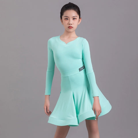 Girls kids puple blue competition Latin dance dresses pink standard modern ballroom dance costumes for children contest Performance skirts - Moderndancedress.com