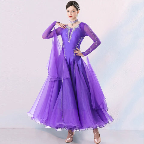 Red Rhinestones Ballroom Dance Dresses for Women Girls Royal Blue  Black Waltz Tango Ballroom Dance Skirt Professional Modern Dance Costumes - Moderndancedress.com