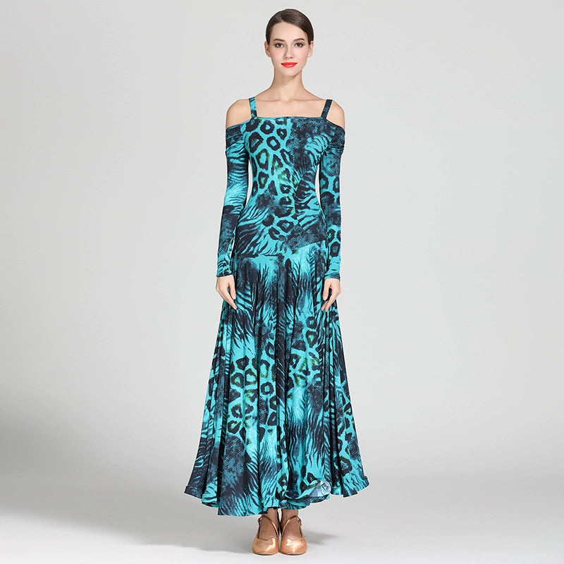 Ballroom dance dresses for women girls red orange blue leopard practice waltz tango dancing gown flamenco swing skirts - Moderndancedress.com