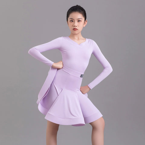 Girls kids puple blue competition Latin dance dresses pink standard modern ballroom dance costumes for children contest Performance skirts - Moderndancedress.com