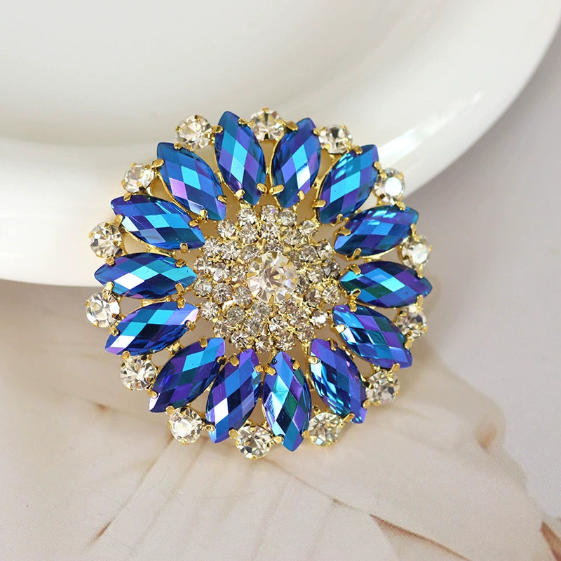 silver hand sew rhinestones DIY headdress dance clothes evening dress bag round sunflower bling decorative corsage belly dance wear 5.5cm - Moderndancedress.com