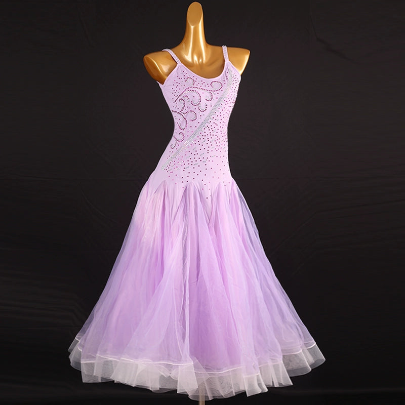 Lavender Light Purple Competition Ballroom Dance Dresses for Women Girls Kids Modern Waltz Tango Dance Performancelong Gown - Moderndancedress.com