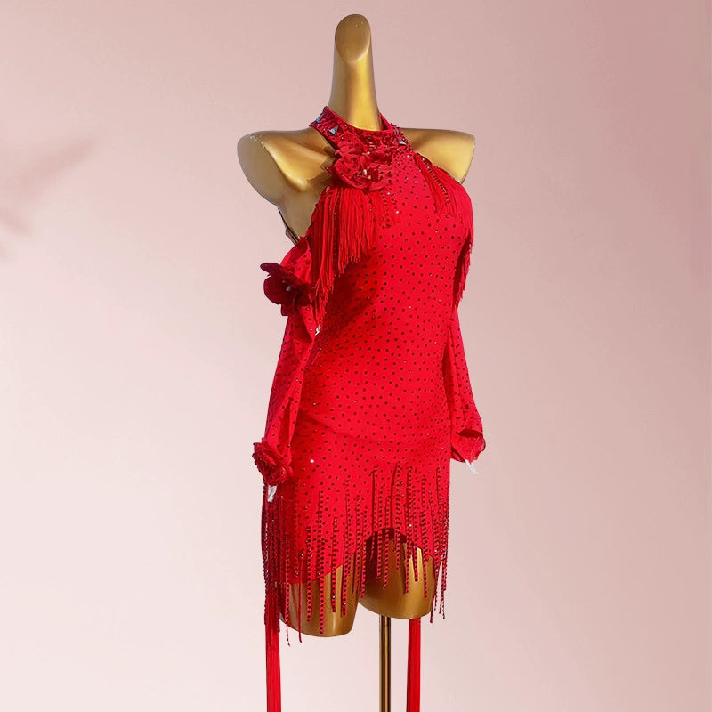 Custom Size Latin Dance Dresses for Women Girls Red Black Competition Salsa Rumba Chaccha Latin Performance Costumes