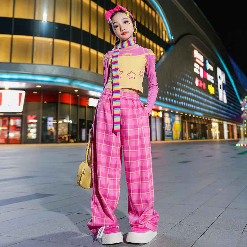 Girls Jazz Costumes Girls off Shoulder Long-Sleeve Suit Korean Fashion Fried Street Girls Jazz Catwalk Performance Wear - Moderndancedress.com