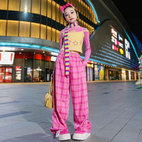 Girls Jazz Costumes Girls off Shoulder Long-Sleeve Suit Korean Fashion Fried Street Girls Jazz Catwalk Performance Wear - Moderndancedress.com
