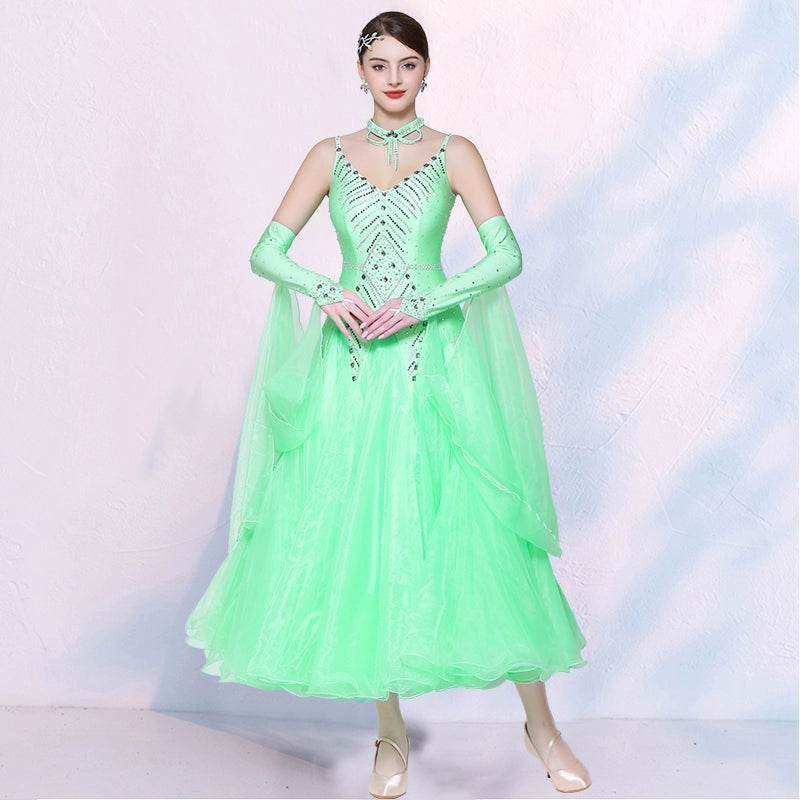 Competition National Ballroom Dance Dresses for Women Girls Mint Lavender White Tango Waltz Foxtrot Performance Long Gown