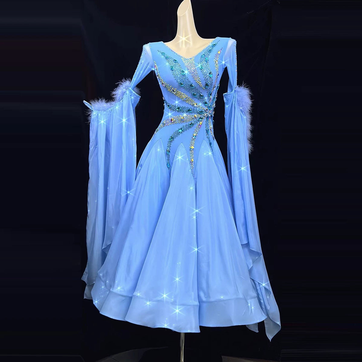 Custom Royal Blue Smooth Ballroom Dance Dress with Bling Crystals