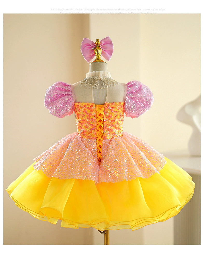 Children's pink yellow sequin jazz dance dress girls tutu ballet dresses singers choir kindergarten pianist model show performance skirts for kids - Moderndancedress.com