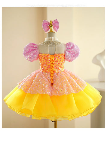 Children's pink yellow sequin jazz dance dress girls tutu ballet dresses singers choir kindergarten pianist model show performance skirts for kids - Moderndancedress.com