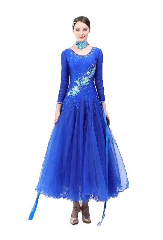 Competition Green blue ballroom dance dresses for women girls bling Modern dance  big swing skirt foxtrot smooth tango rhythm dancing gown - Moderndancedress.com