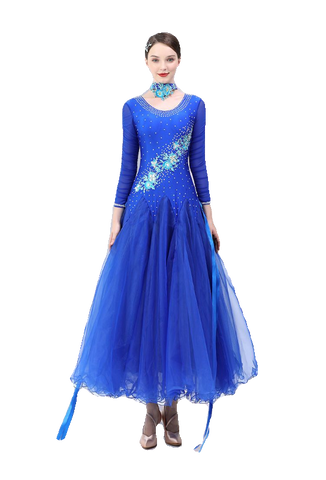 Competition Green blue ballroom dance dresses for women girls bling Modern dance  big swing skirt foxtrot smooth tango rhythm dancing gown - Moderndancedress.com