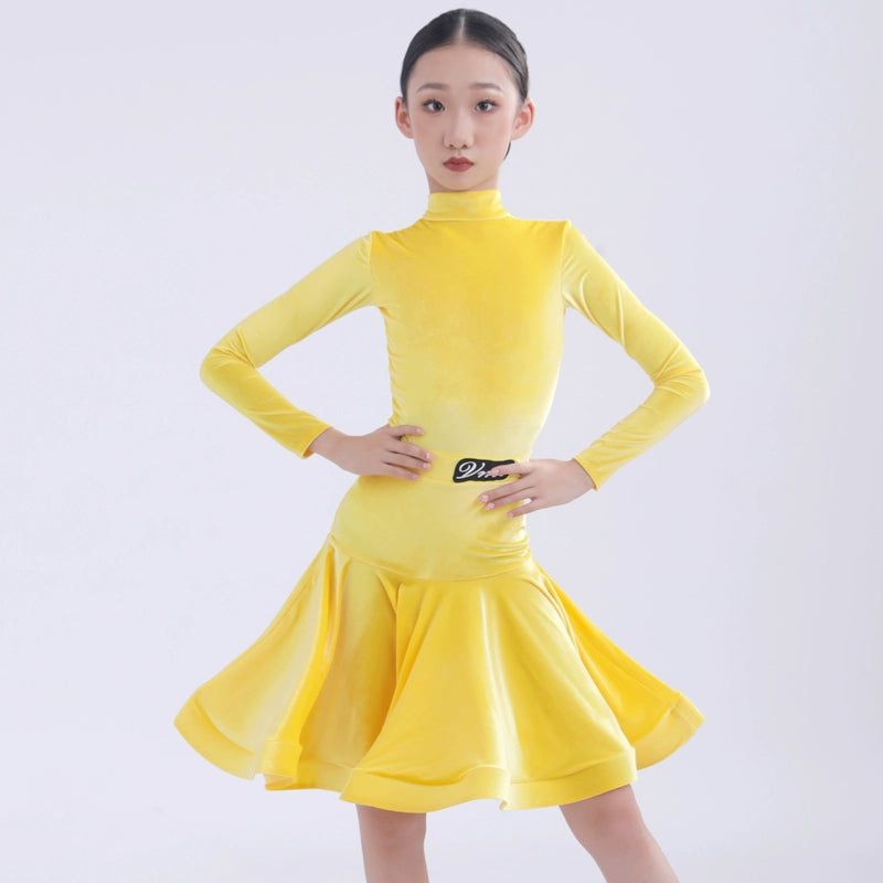 Girls kids competition ballroom latin dance dresses pink Ultra-thin velvet modern dance costume professional standard dance outfits - Moderndancedress.com