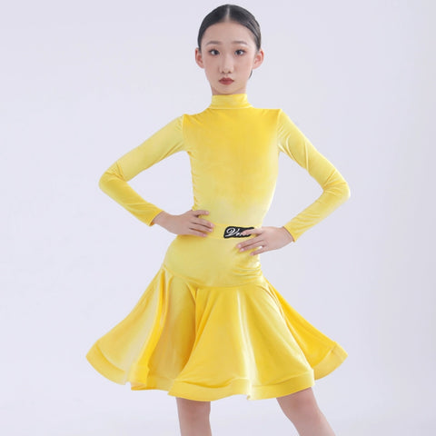 Girls kids competition ballroom latin dance dresses pink Ultra-thin velvet modern dance costume professional standard dance outfits - Moderndancedress.com