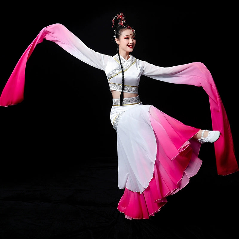 Chinese Folk Dance Costume Watersleeve Dance Costume Female Caiwei Dance Classical Dance Chinese Wind Long Sleeve Gradual Dance Costume Adults - Moderndancedress.com