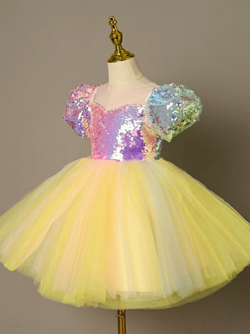Children colorful yellow sequin tutu skirts ballet jazz dance dresses kindergarten princess choir modern dance costume party dres up skirt - Moderndancedress.com