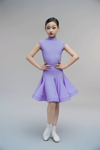 Children's Latin dance dresses for girls kids blue purple white turtleneck latin ballroom salsa competition outfits short sleeve fishbone skirt - Moderndancedress.com