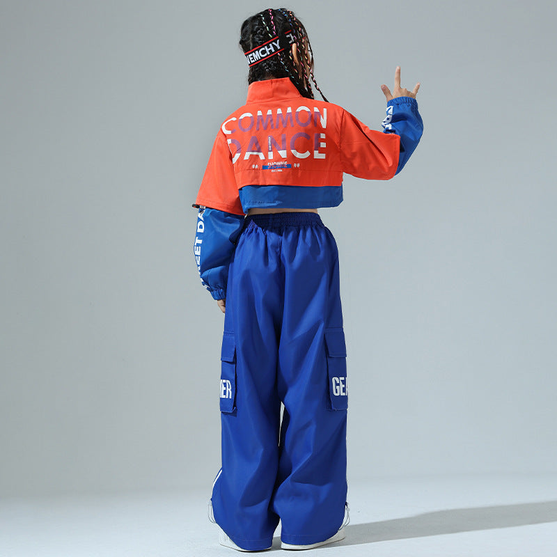 Girls Boys Hip Hop Jazz Dance Costumes Orange Blue Cheerleading Performance Class Uniforms Kids Rapper Singers Gogo Dancers Outfits - Moderndancedress.com