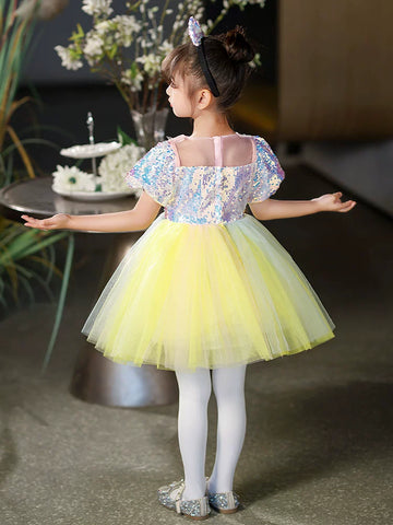 Children's yellow sequin tutu skirt jazz dance dresses boys girls school choir stage performance outfits kindergarten phtos shooting clothes - Moderndancedress.com