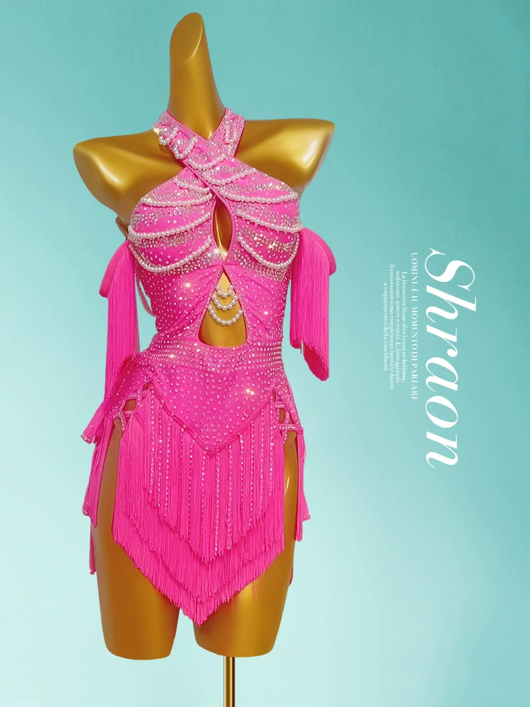Girls Latin Dance Dresses Green Fuchsia Blue Competition Ballroom Dance Costumes Kids Salsa Rumba Chacha Blackpool Dance Wear - Moderndancedress.com