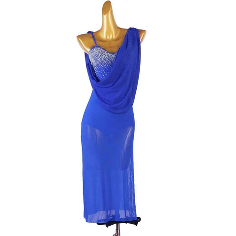 Red Blue White Flowy Latin Dance Dresses for Women Girls Slant Neck Salsa Rumba Chacha Jive Dance Long Skirt