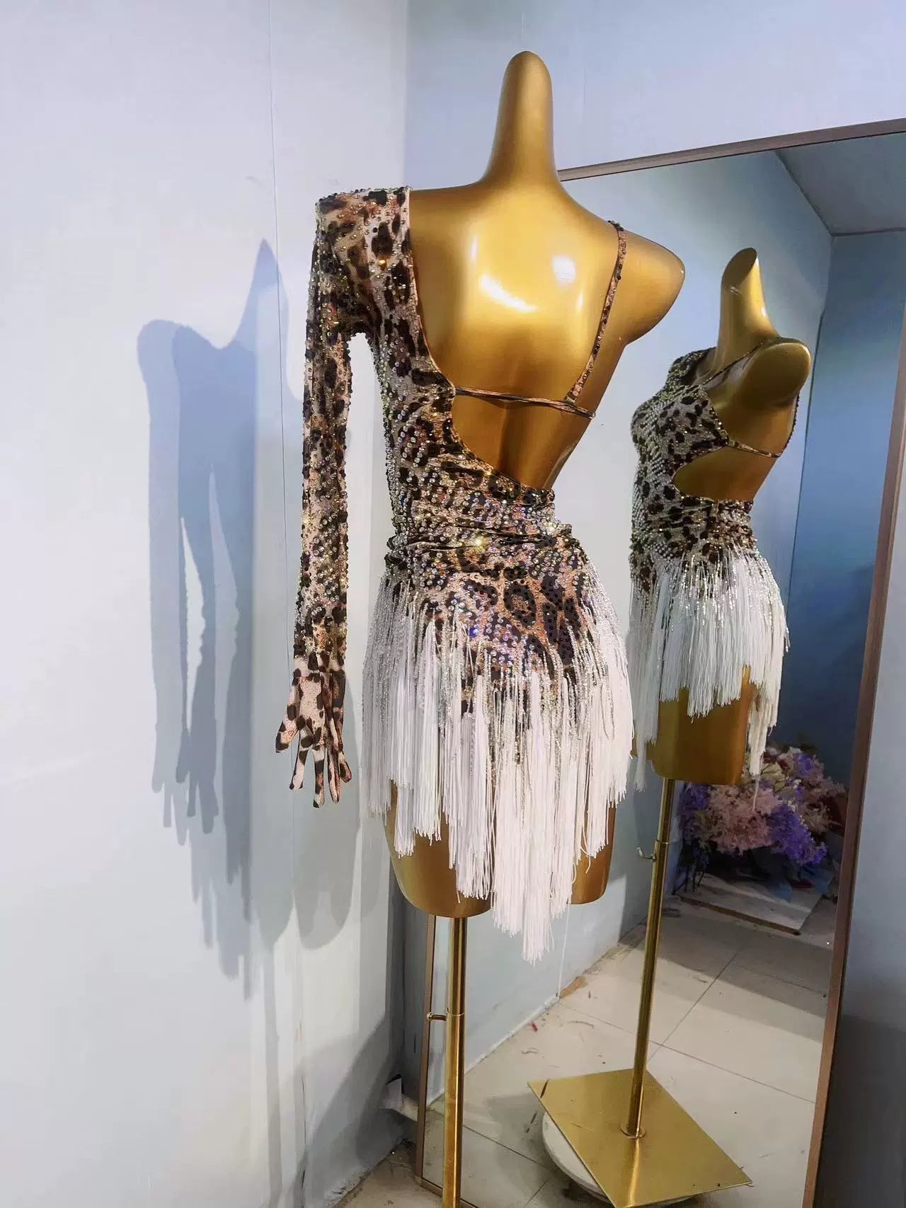 Custom Size Leopard Feather Competition Latin Dance Dresses for Women Girls - Moderndancedress.com