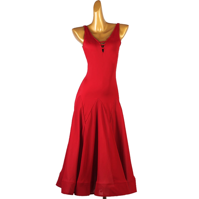 Dark Green Wine Black V-neck Modern Ballroom Dance Dress for Women Girls Waltz Tango Foxtrot Performance Clothes Art Test Competition Gown for Female - Moderndancedress.com