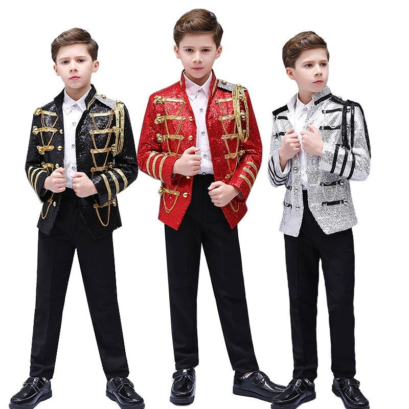 Boys Jazz Dance Costumes uropean Style Children Army Dresses Stage Performance Palace Dresses Prince Dresses Sequins Show Dresses - Moderndancedress.com
