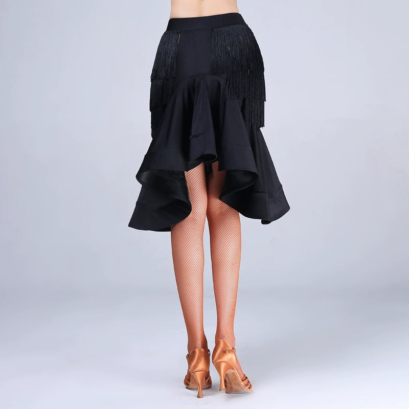 women girls Black Latin dance fringed skirts Black-pool fringed fish bones hip-wrapped exercise skirt