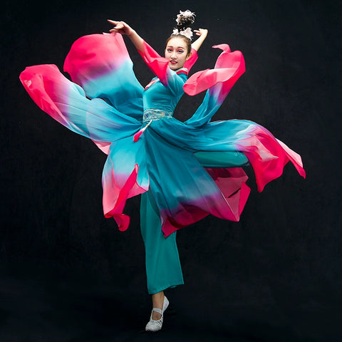 Chinese Folk Dance Costumes Classical Dance Costume Female Chinese Wind Fairy Modern Fan Umbrella Dance Adult