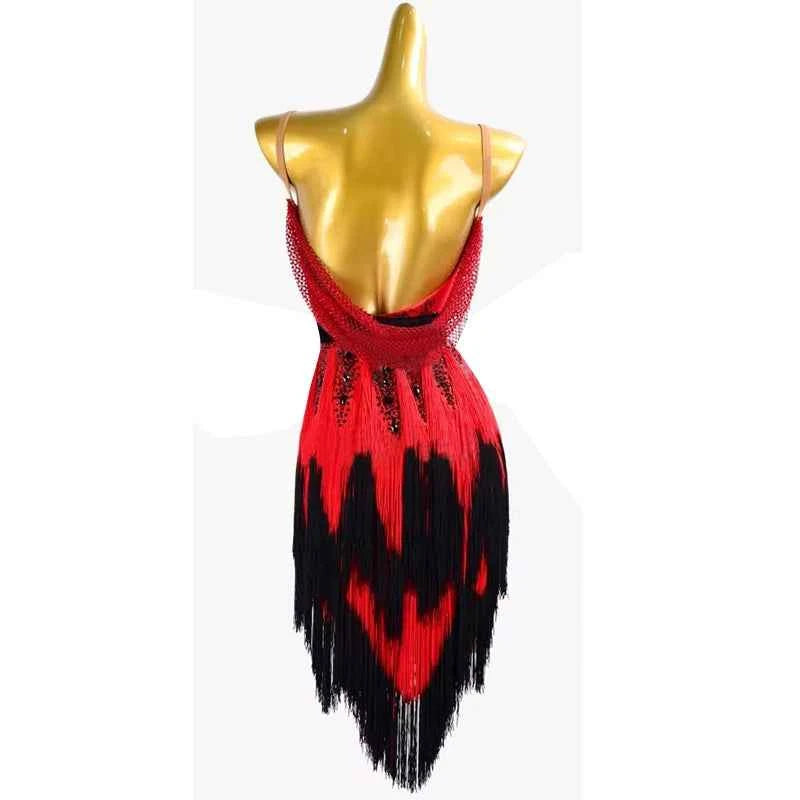 Professional Latin Dance Dress with Gradient Tassel for Rumba and Samba Performance - Moderndancedress.com