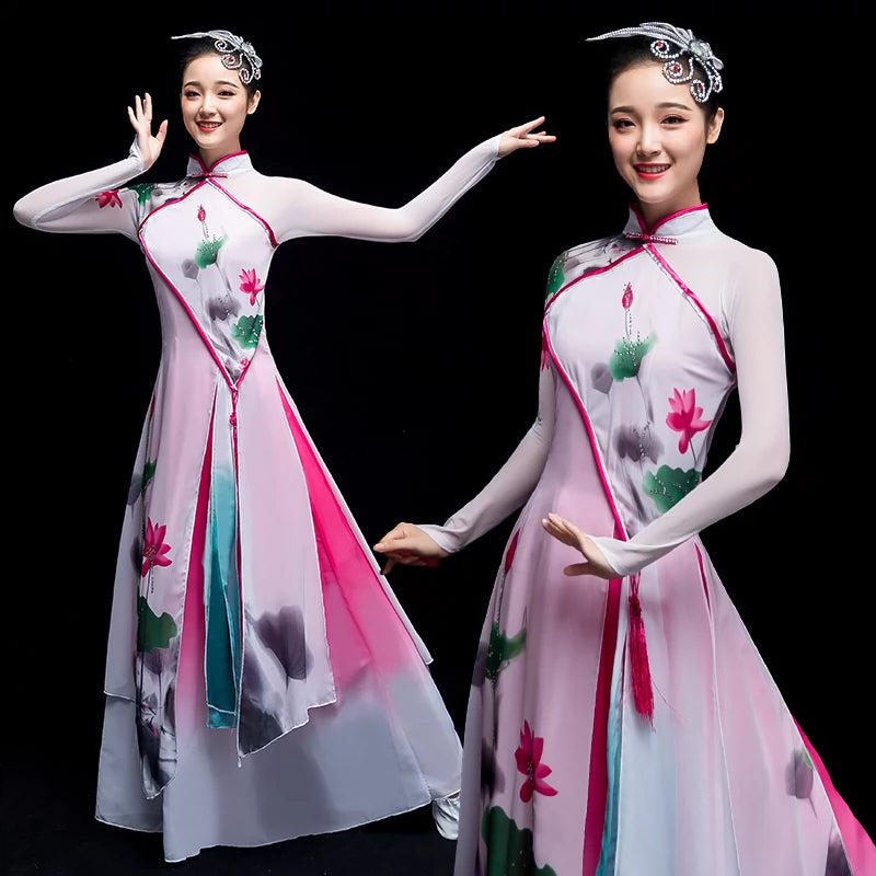 Chinese Folk Dance Costume Umbrella Classical Dance Costume Chinese Wind Adult Fairy Water Lotus Fan Dance Costume - 