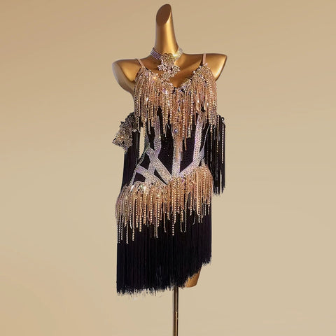Custom Size Competition Fringe Black Purple Latin Dance Dresses for Women Girls White Salsa Rumba Blackpool Dance Wear