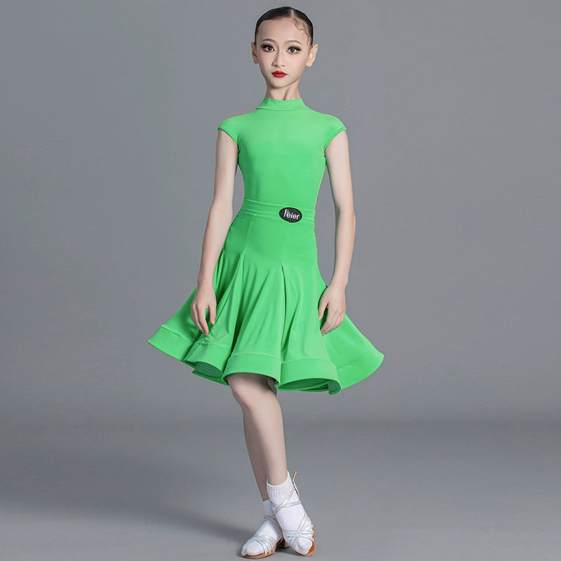 Girls light blue pink green Latin Dance Competition dresses ballroom salsa rumba cha cha Regulations Costume for kids - Moderndancedress.com