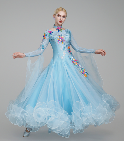 Modern Ballroom Dance Dresses for Women Girls Blue Red Black Bling Waltz Tango Foxtrot Rhythm Group Dance Costume Party Performance Ball Gown - Moderndancedress.com