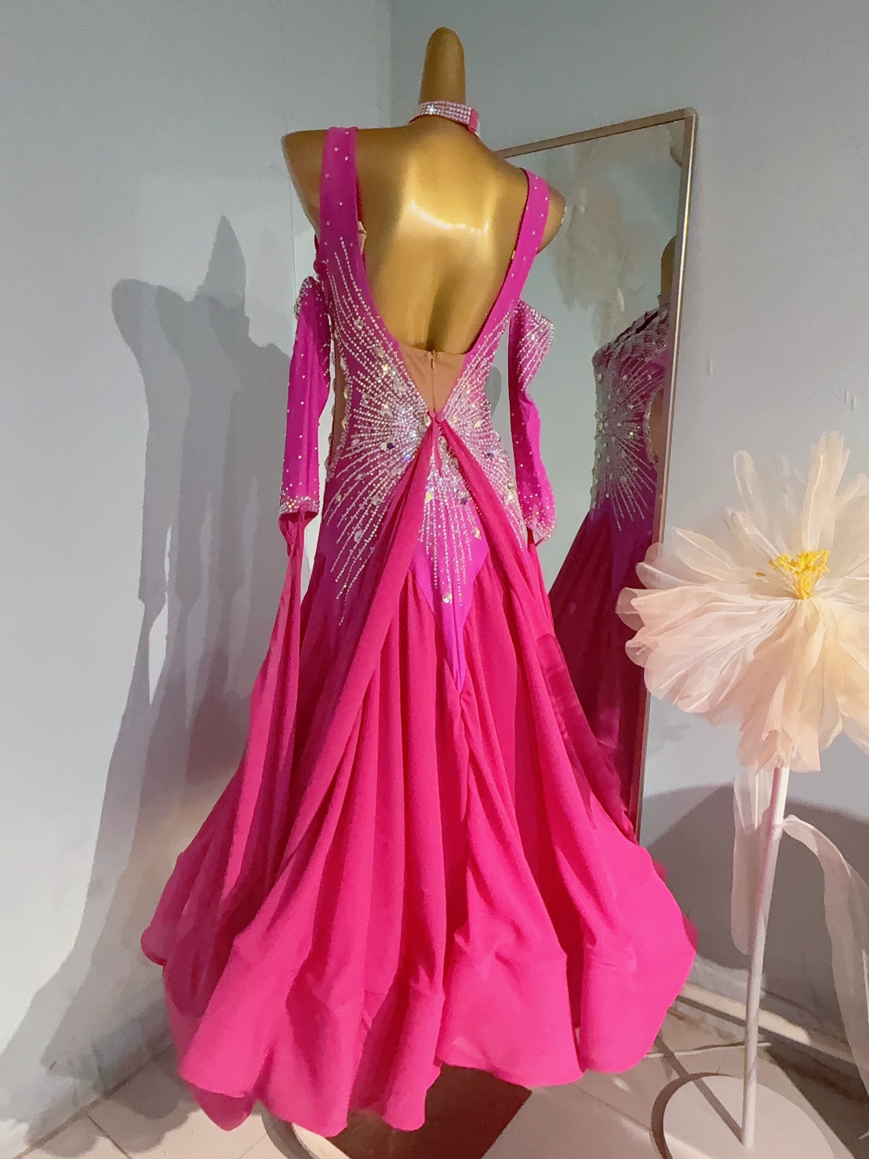 Custom Size Fuchsia Competition Ballroom Dance Dresses for Women Girls Waltz Tango Rhythm Dance Gown - Moderndancedress.com