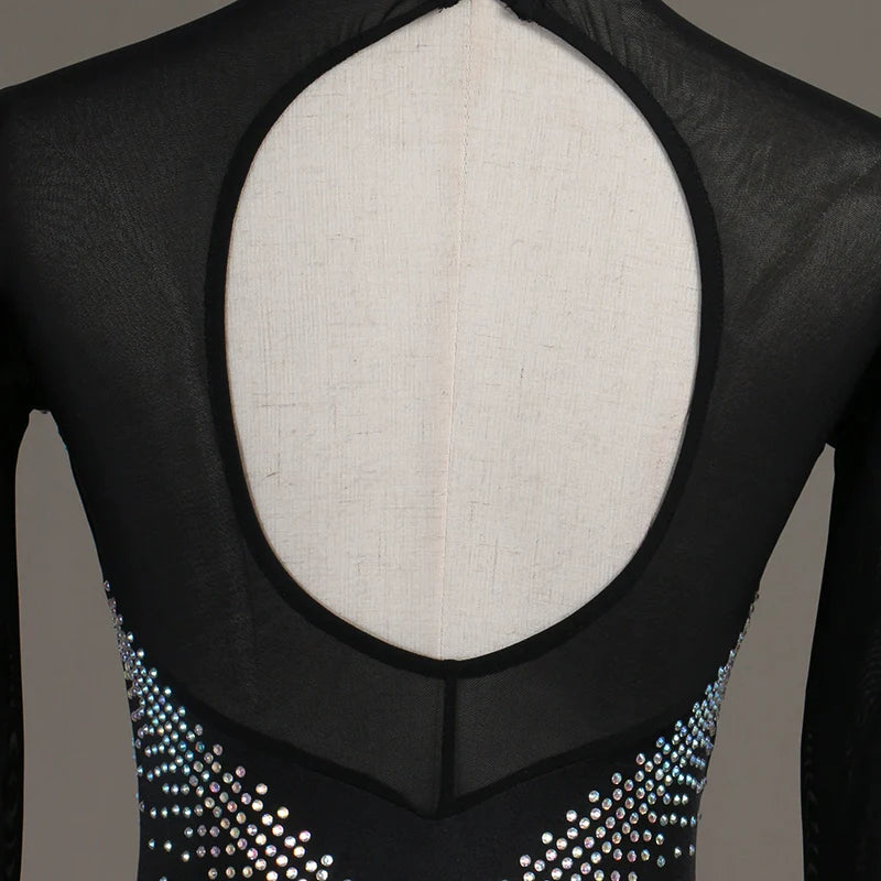 Latin Dance Dresses professional high-end drill-inlaid Rumba three-step performance clothes Rhinestones Long Sleev Dress