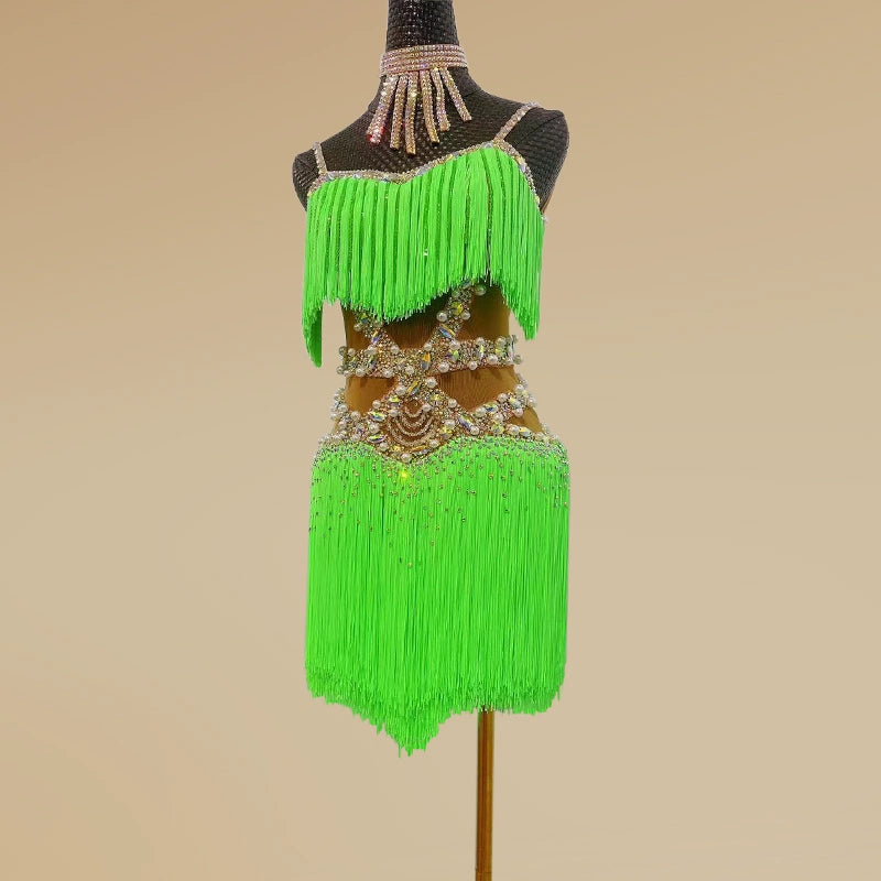 Custom Size Competition Latin Dance Dresses for Women Girls Green Black Wine Blue Salsa Rumba Chacha Blackpool Dance Clothes
