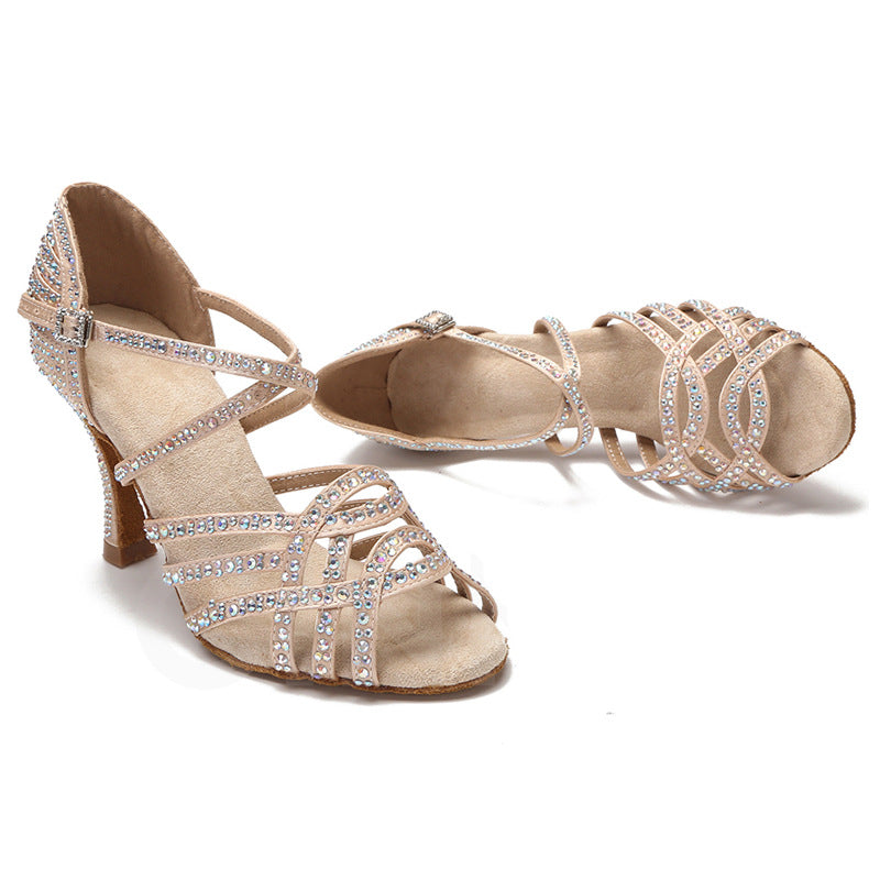 Purple Latin dance shoes for women rhinestones high heel salsa samba waltz tango dance sandals senior dance wedding catwalk shoes - Moderndancedress.com