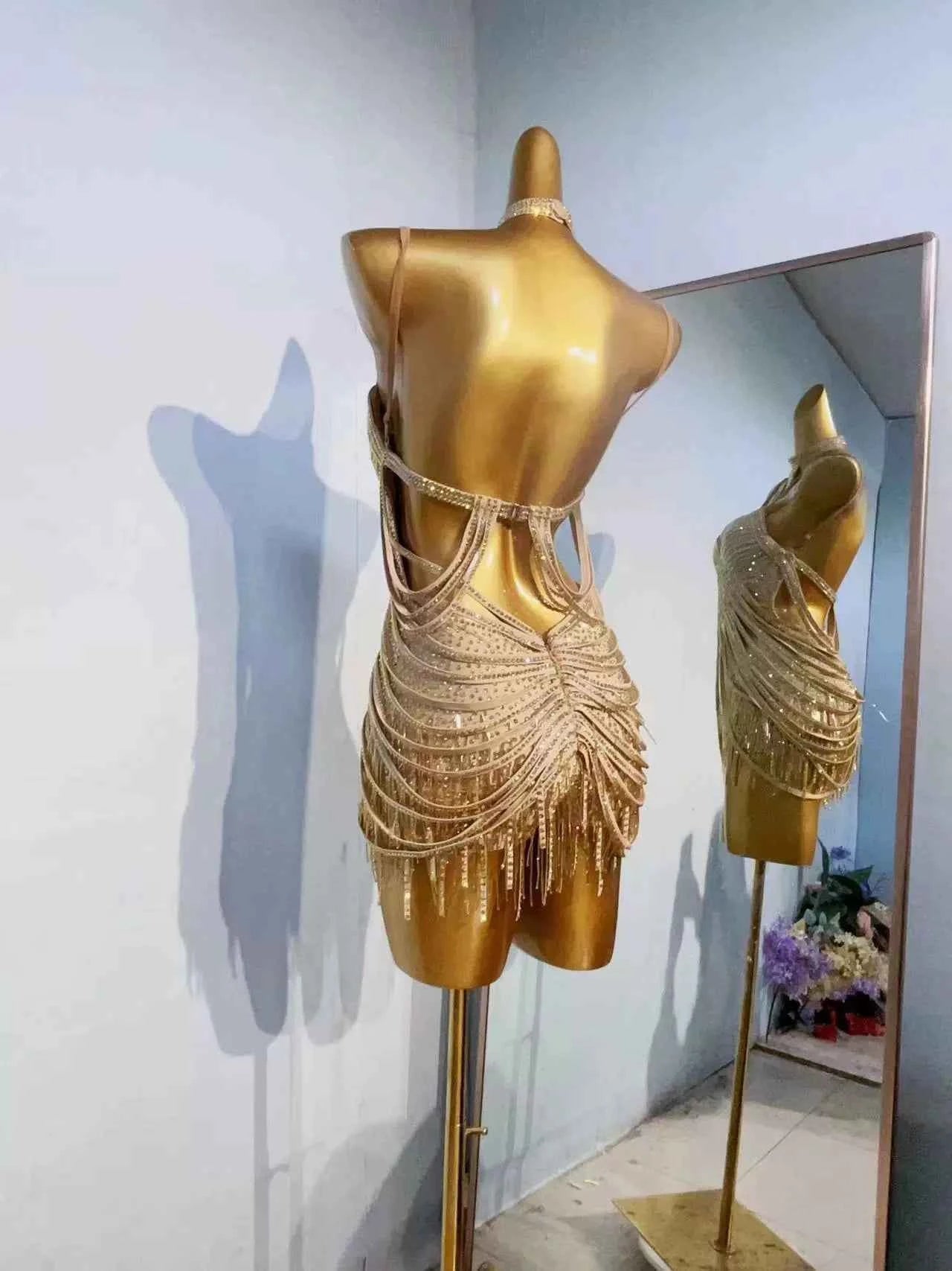 Custom Size Yellow Flesh Competition Latin Dance Dresses for Women Girls Salsa Chacha Performance Costumes
