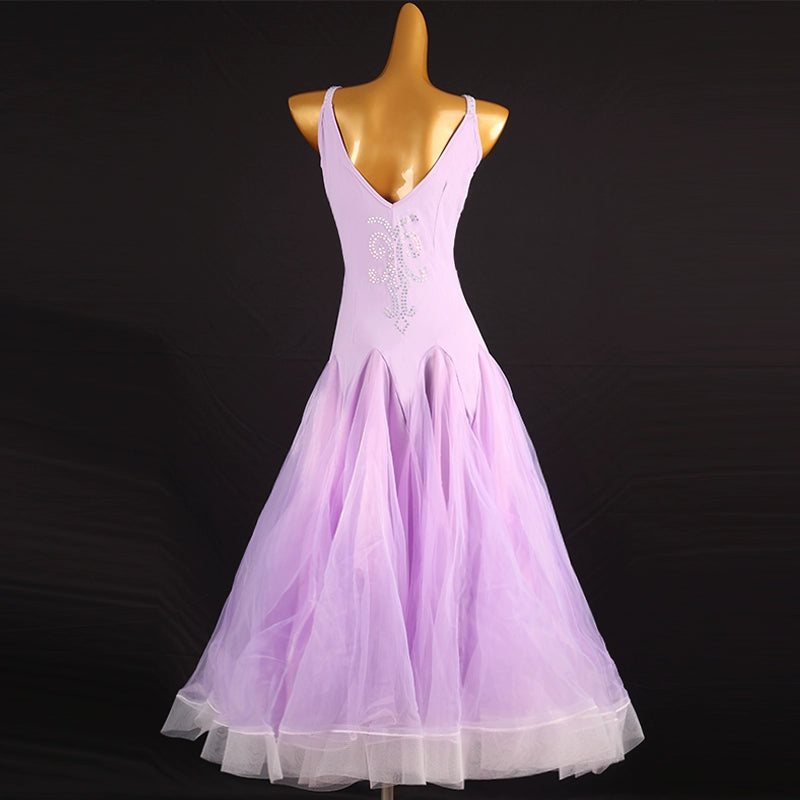 Lavender Light Purple Competition Ballroom Dance Dresses for Women Girls Kids Modern Waltz Tango Dance Performancelong Gown - Moderndancedress.com